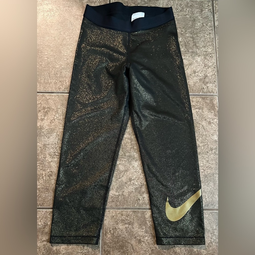 NIKE PRO Metallic Tight LEGGING in Gold Sparkle LEGGINGS Tights size S. Like new